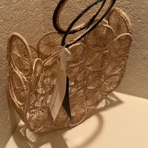 Guadalupe Alamo Basket Bag Neutral Tan Open Weave Artsy Coastal Boho Unique NWT - Picture 5 of 13